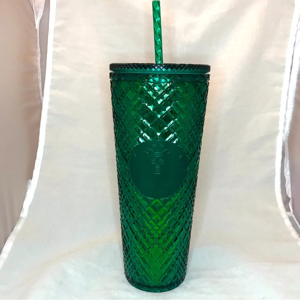 Starbucks Jeweled Holiday Green Emerald Tumbler 24oz Cup with Straw